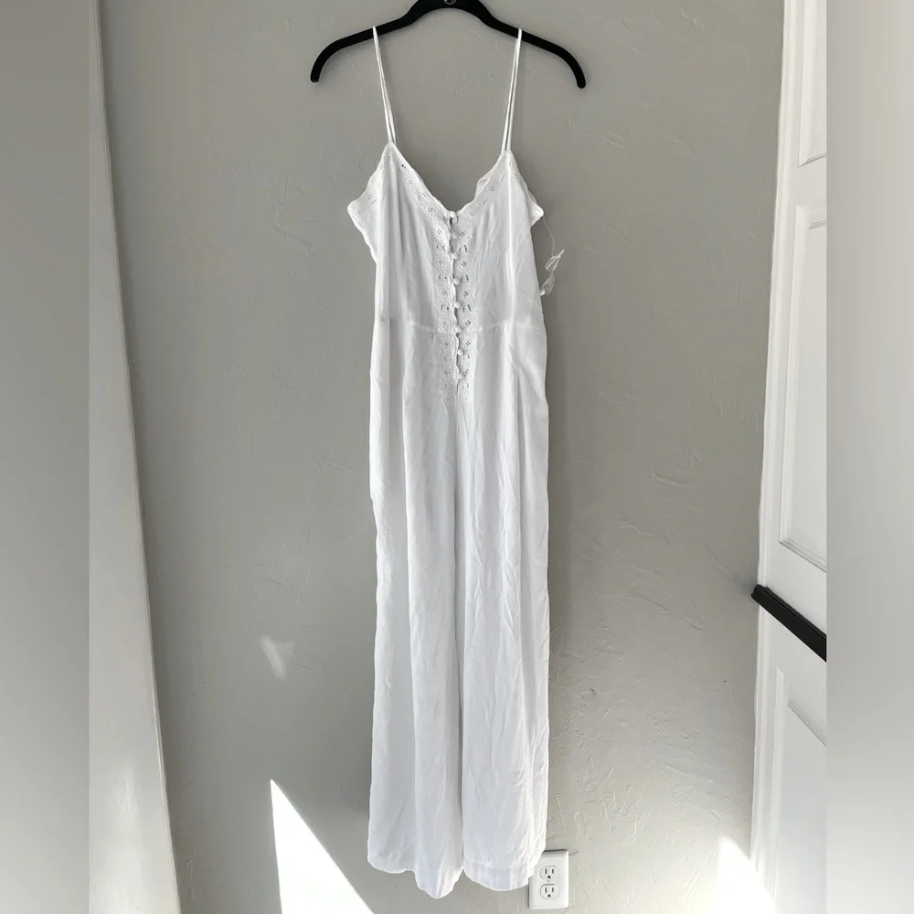 🤍NEW FREE PEOPLE EILEEN CREPE WIDE LEG LACE JUMPSUIT 8